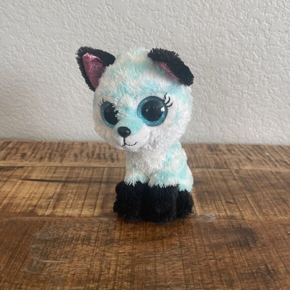 TY Beanie Boos ATLAS Fox Aqua White Plush TySilk Small 6"  Blue Sparkle Eyes - Picture 2 of 7